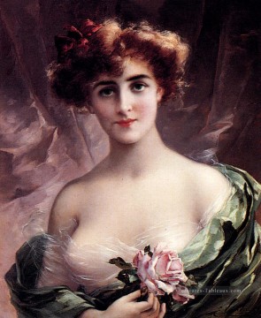 La Rose Rose fille Émile Vernon Nu impressionniste Peinture à l'huile